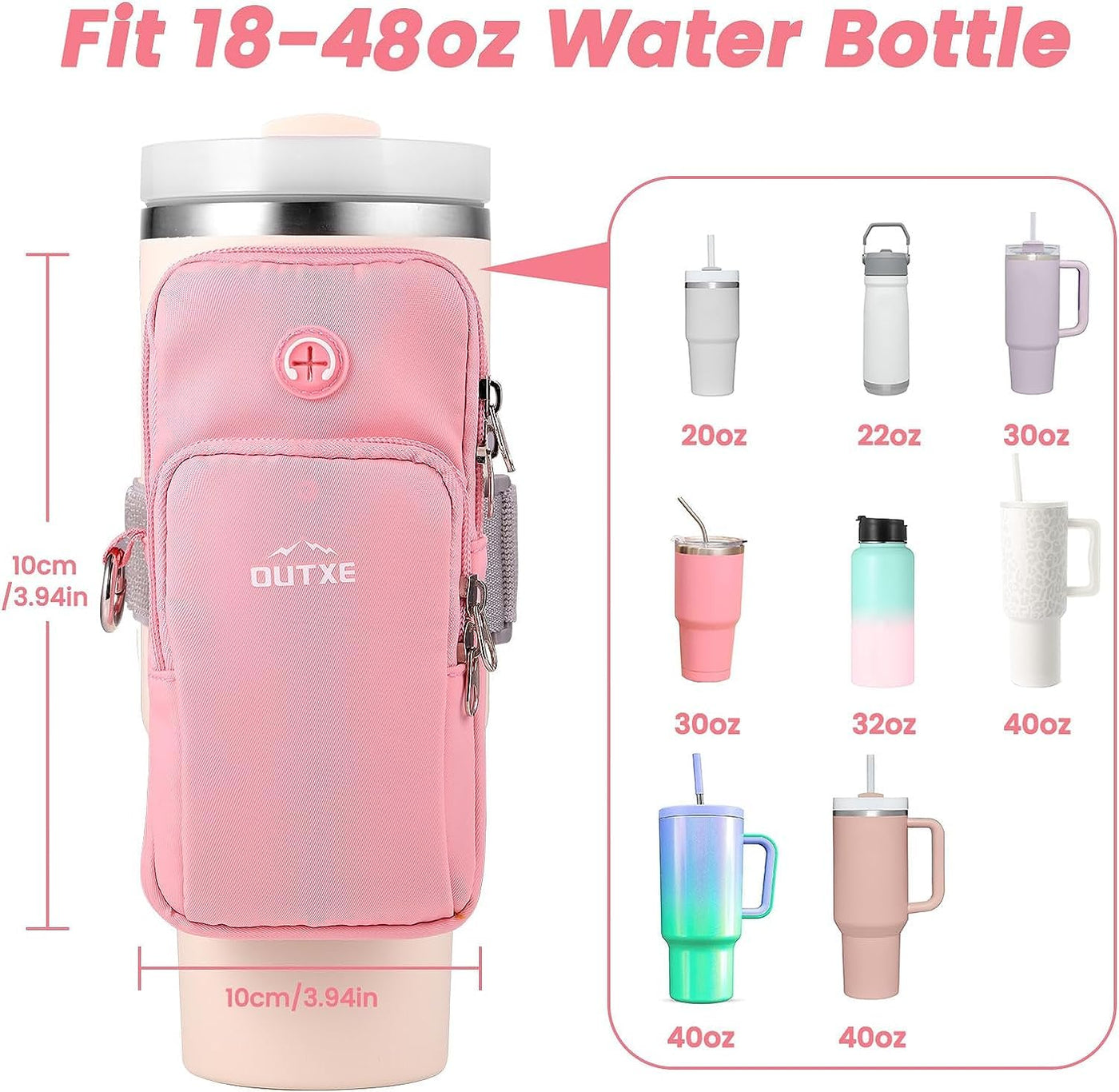 Water Cup Bottle Pouch Compatible for Stanley Tumbler Quencher Adventure  40oz & Stanley IceFlow 20/30 oz, Gym Running Water Bottle Fanny Pack Bag