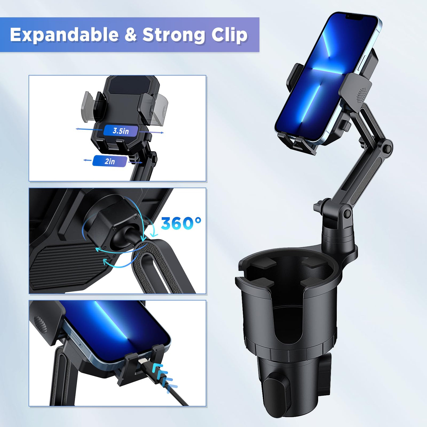 OUTXE Car Cup Holder Expander+Phone Mount, Adjustable Large Cupholder Extender Extra Expandable Drink Adapter Universal for Auto Automotive Truck RV Driver Road Trip