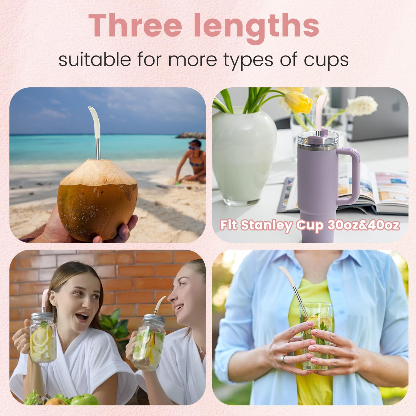 Wrinkle Less Straw OUTXE Anti Wrinkle Straw 6 Pcs, Stainless Steel Drinking Straw for Sta