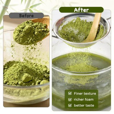 OUTXE Matcha Whisk Set, 7 PCS Matcha Kit for Ceremony, with Clear Matcha Bowl, Spout, Bamboo Whisk& Holder, Stainless Steel Sifter, Japanese Ceremonial Gift for Family/Friend/Macha Lover Starter