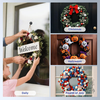 OUTXE Wreath Hanger for Front Door, Upgraded Suction Cup Reef Hook for Glass Window/Over Door, Christmas/Thanksgiving/Halloween/July 4th/Easter/Valentine/Spring/Summer/Fall (Black, 2-Pack)
