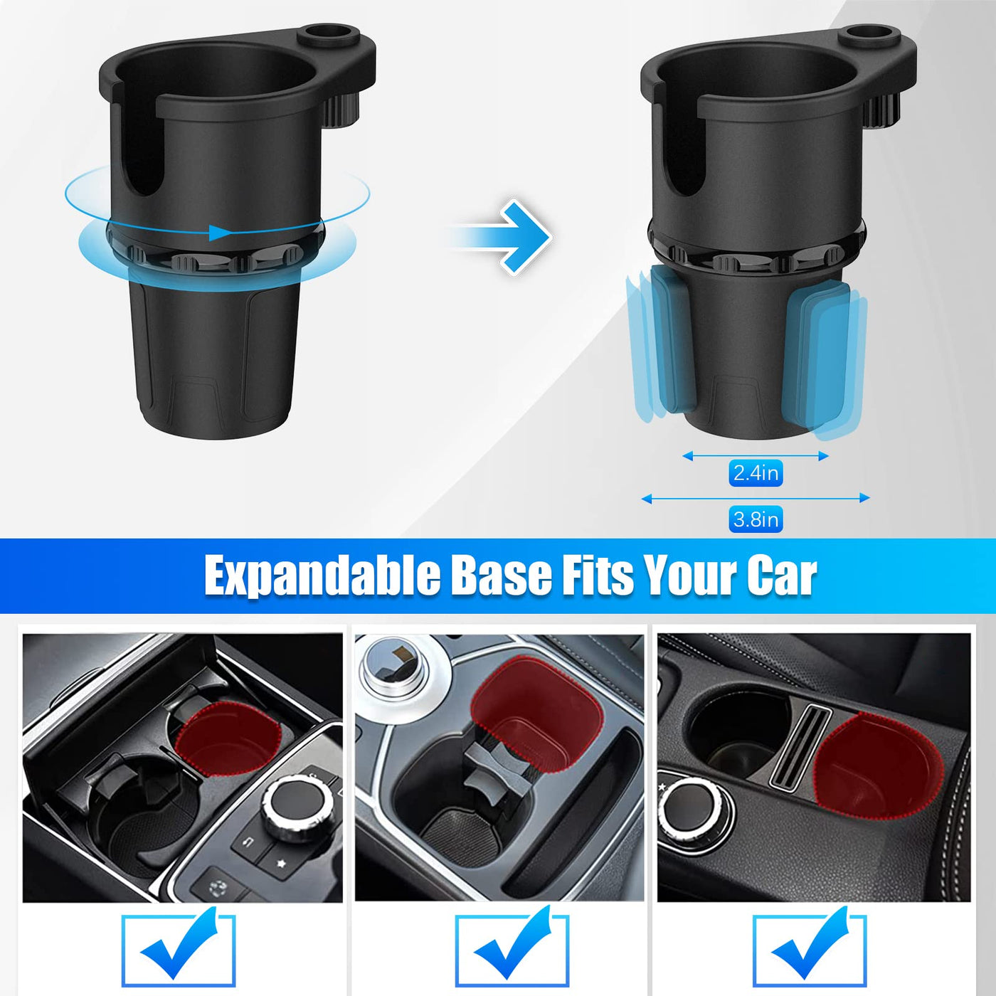 OUTXE Car Cup Holder Expander+Phone Mount+Food Tray, 3-in-1 Extra Cuph