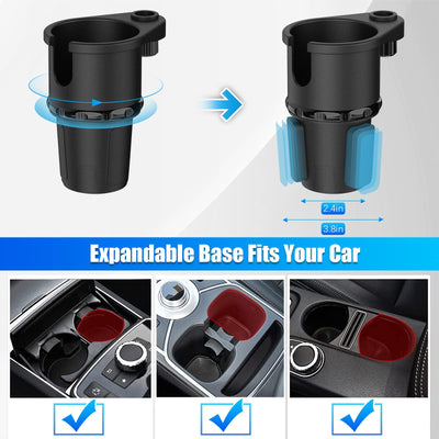 OUTXE Car Cup Holder Expander+Phone Mount+Food Tray, 3-in-1 Extra Cupholder Extender Expandable Drink Adapter Universal for Auto Automotive Truck RV Driver Road Trip