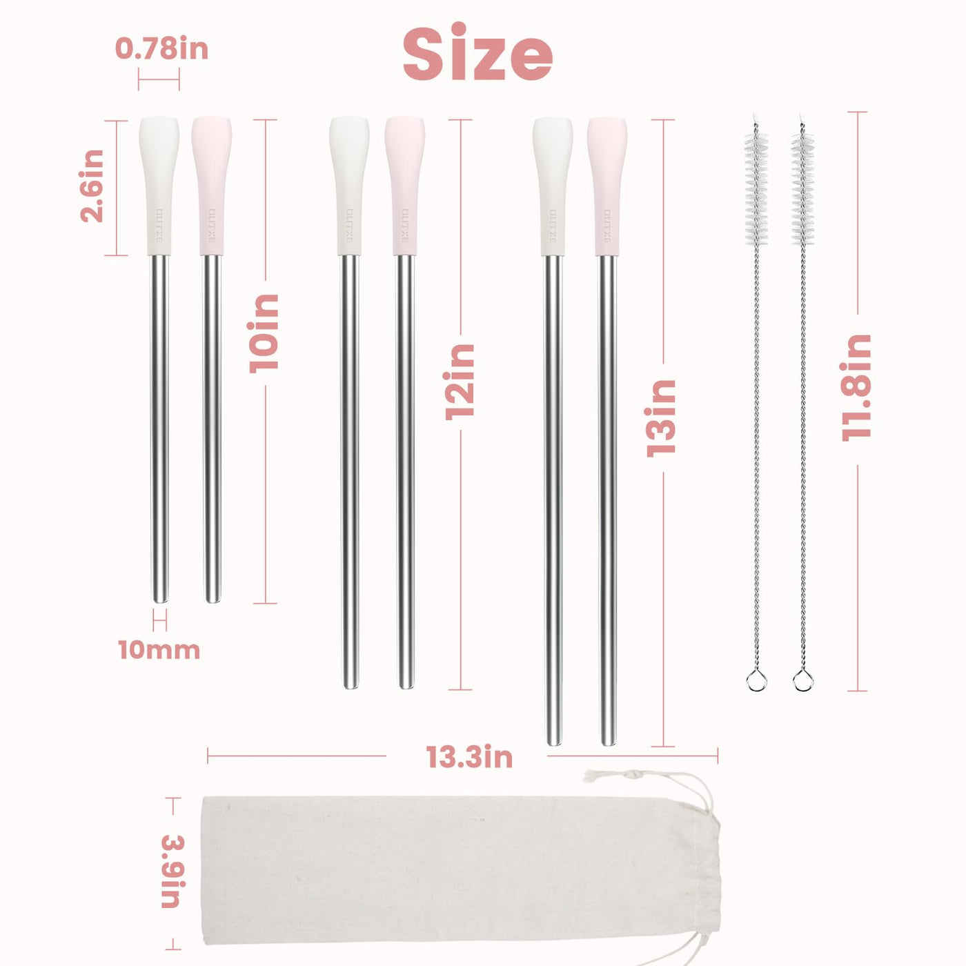 OUTXE Anti Wrinkle Straw 6 Pcs, Stainless Steel Drinking Straw for Stanley 40oz 30oz Tumbler, Reusable Wrinkle Free Long Metal Straw for Lip with Cleaning Brush and Carrying Bag