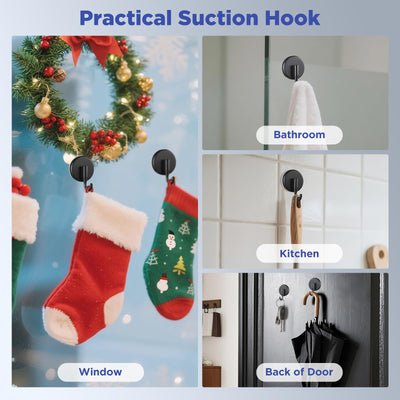 OUTXE Wreath Hanger for Front Door, Upgraded Suction Cup Reef Hook for Glass Window/Over Door, Christmas/Thanksgiving/Halloween/July 4th/Easter/Valentine/Spring/Summer/Fall (Black, 2-Pack)