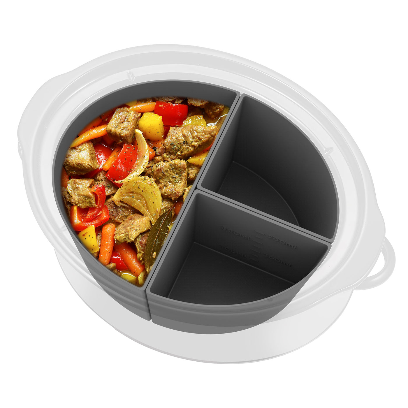 OUTXE Slow Cooker Divider Liner fit 6 QT Crockpot, Reusable & Leakproof Silicone Crockpot Divider, Dishwasher Safe Cooking Liner for 6 Quart Pot (Grey)