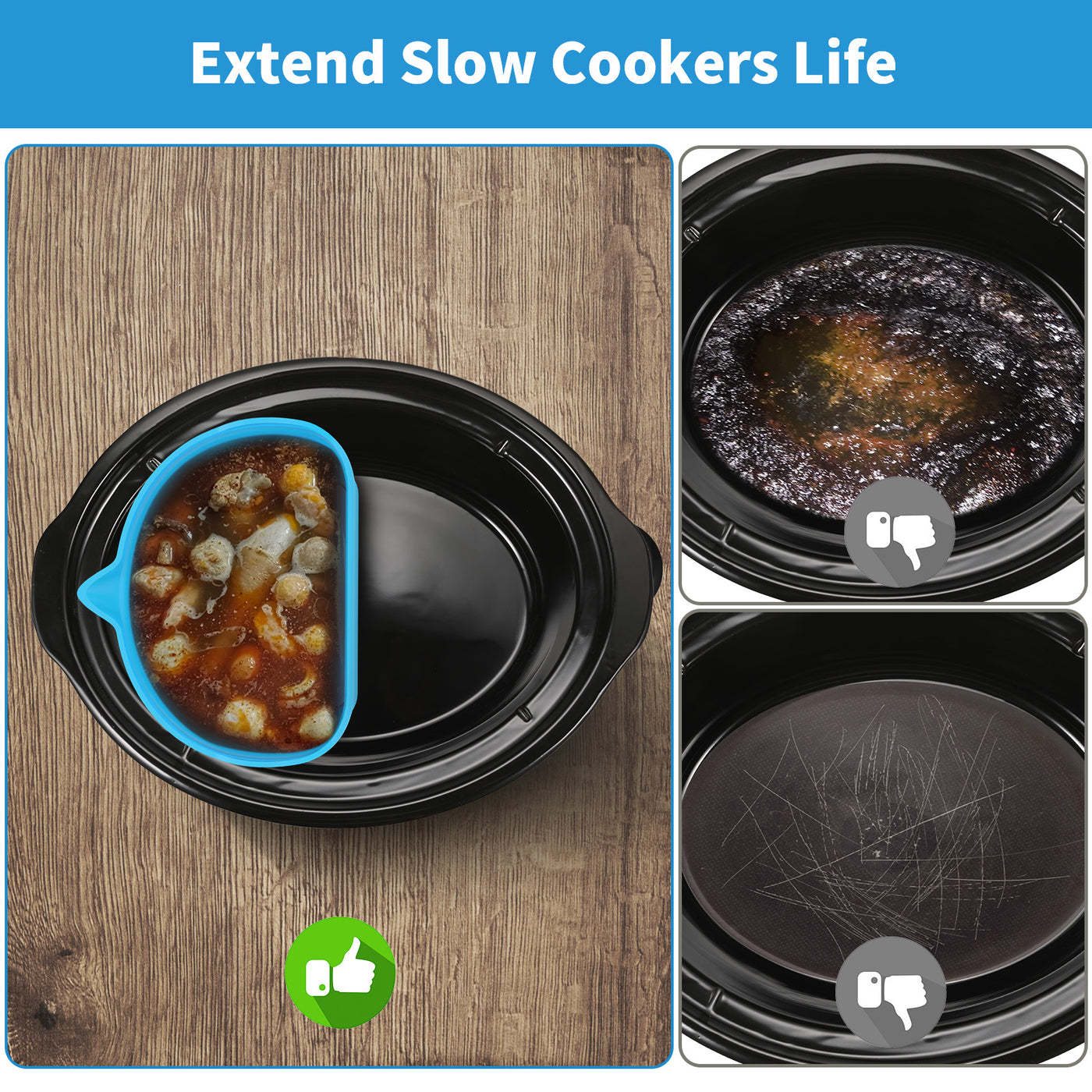 Slow Cooker Divider Liner Fit 6 QT Crockpot, Reusable & Leakproof