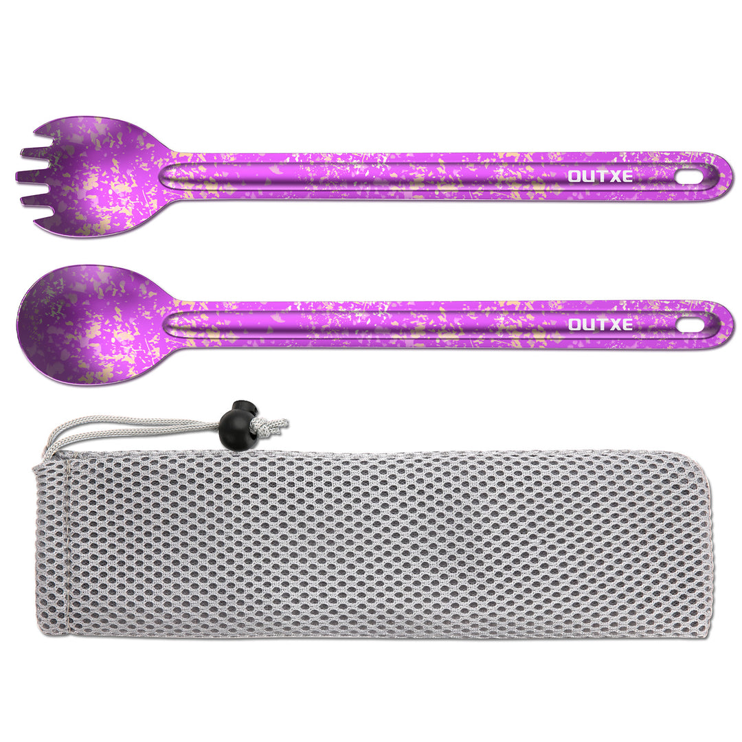 OUTXE Ultralight Titanium Long Handle Fork and Spoon Set