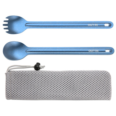 OUTXE Ultralight Titanium Long Handle Fork and Spoon Set