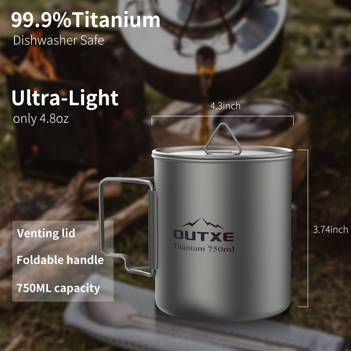 OUTXE Ultralight Titanium Pot with Lid 750ml