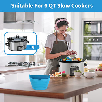 OUTXE Slow Cooker Divider Liner fit 6 QT Crockpot, Reusable & Leakproof Silicone Crockpot Divider, Dishwasher Safe Cooking Liner for 6 Quart Pot (Grey+Blue)