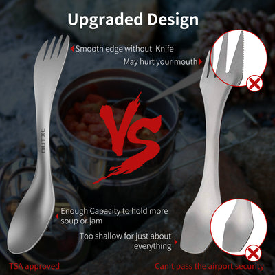 Outxe 2 in 1 Titanium Fork and Spoon for Backpacking, Hiking and Outdoors