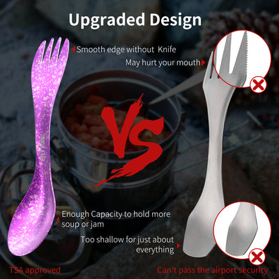 Outxe 2 in 1 Titanium Fork and Spoon for Backpacking, Hiking and Outdoors