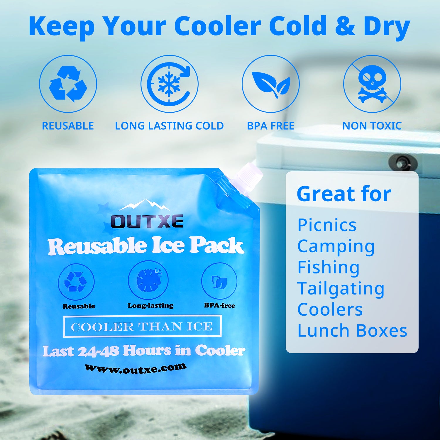Outxe Long Lasting Ice Packs for Coolers Reusable Cold Freezer Packs for Lunch Boxes, Lunch Bags