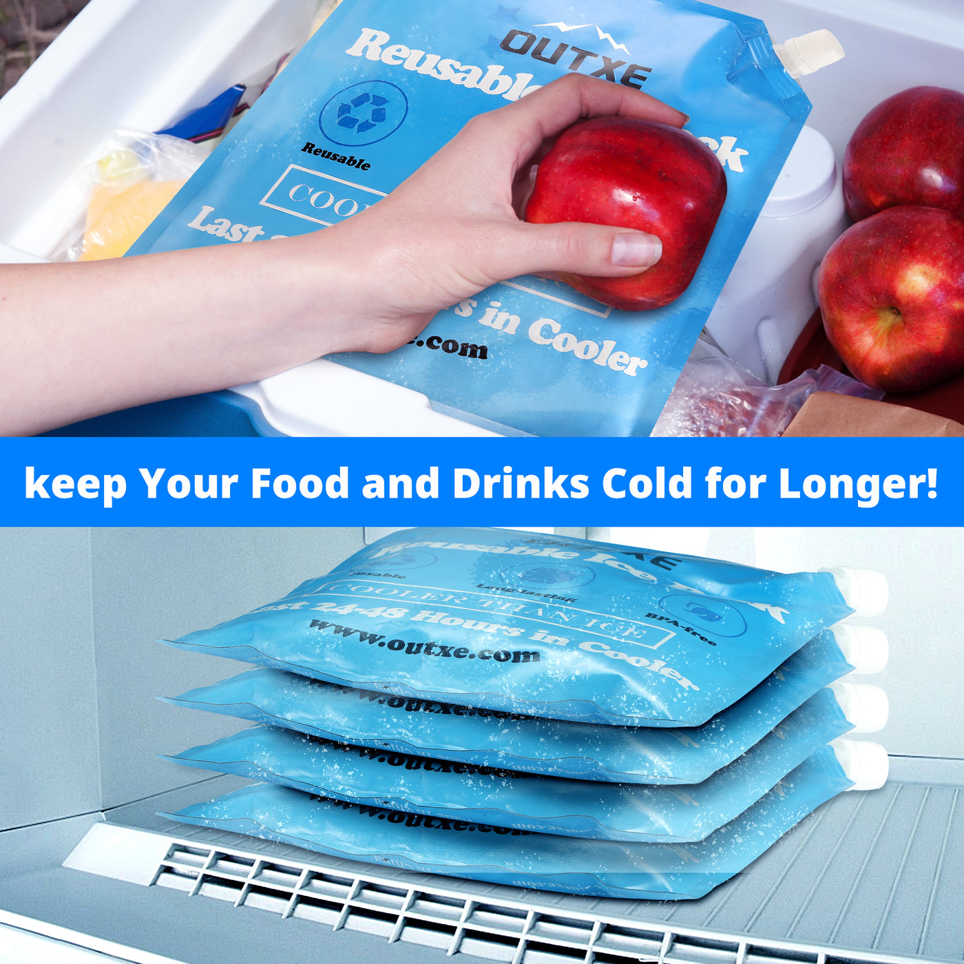 Outxe Long Lasting Ice Packs for Coolers Reusable Cold Freezer Packs for Lunch Boxes, Lunch Bags
