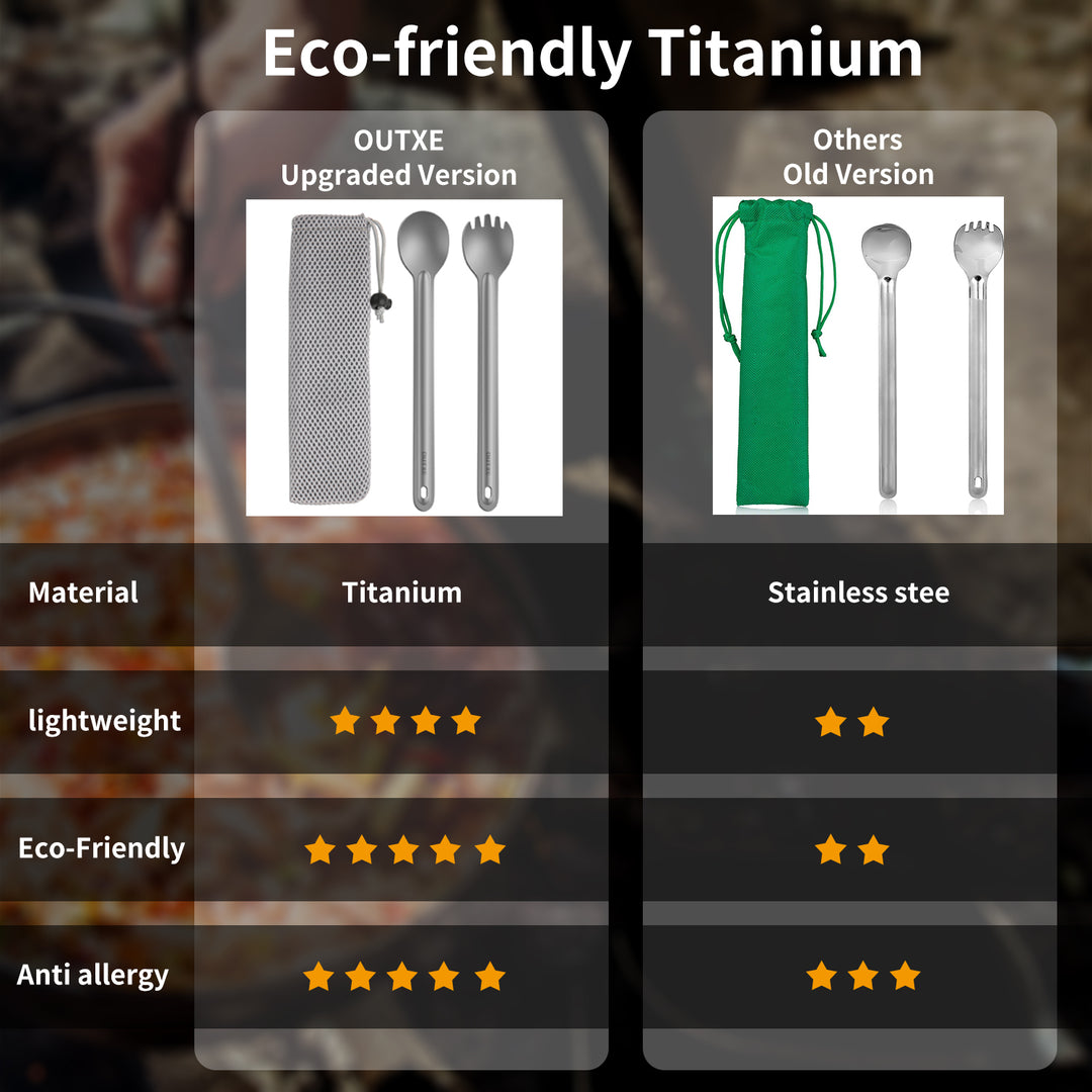 OUTXE Ultralight Titanium Long Handle Fork and Spoon Set