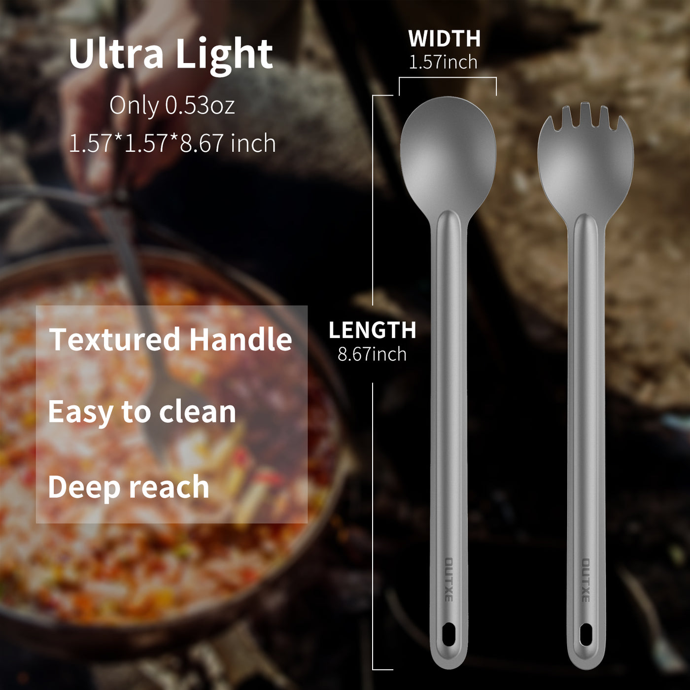 OUTXE Ultralight Titanium Long Handle Fork and Spoon Set