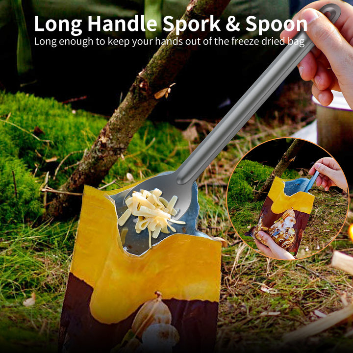 OUTXE Ultralight Titanium Long Handle Fork and Spoon Set