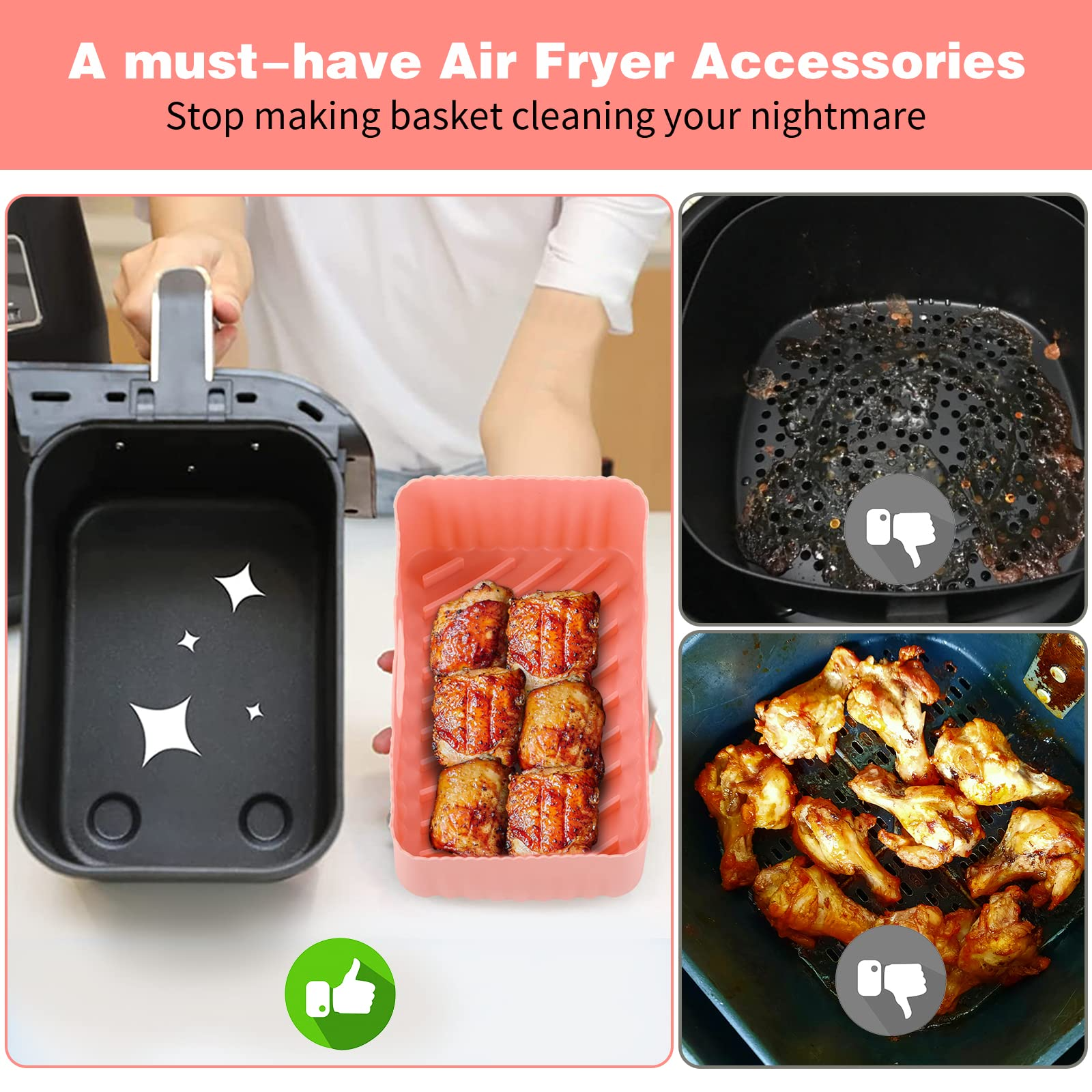 Lieonvis Air Fryer Silicone Pot,Reusable Silicone Air Fryer Liner for 8qt Double Basket Aair Fryer.It Is Compatible with Ninja Brand Dz201,dz401