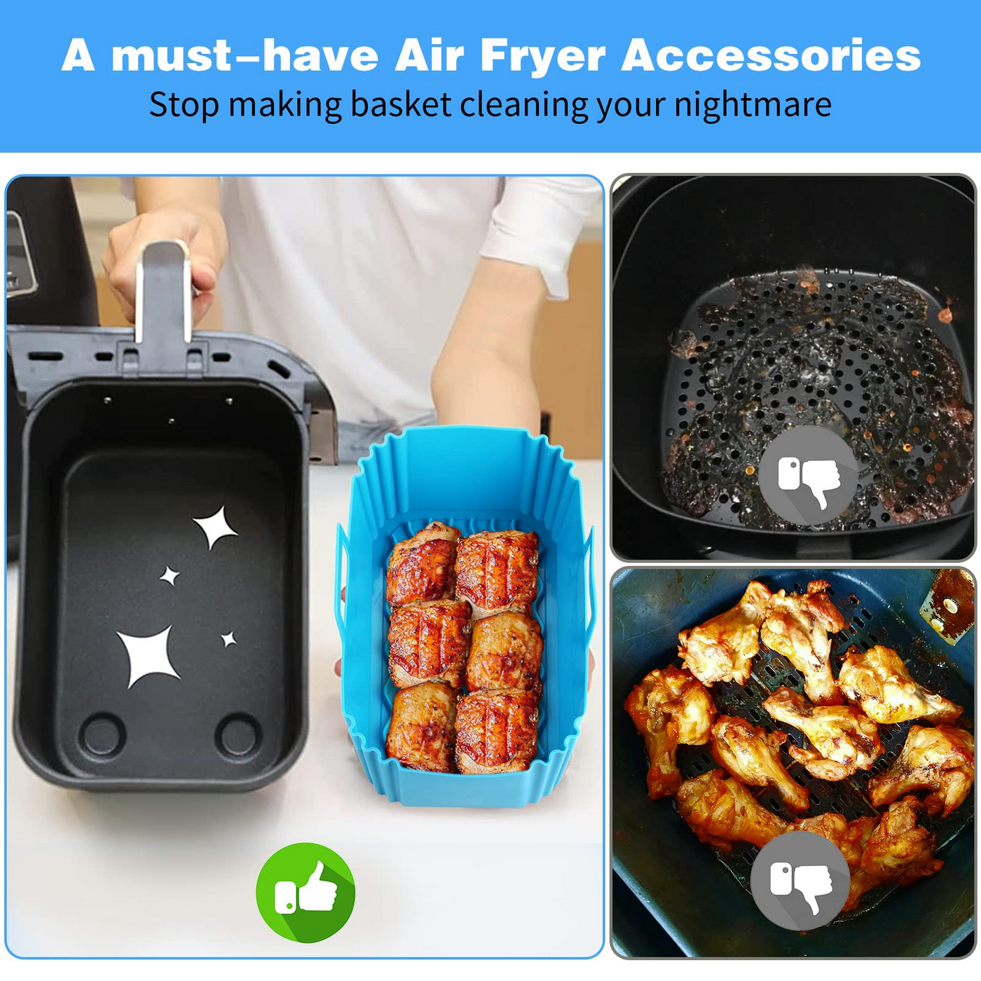 2 Pack Square Air Fryer Liners Silicone, 8 IN 4 to 7 QT Food Grade Reusable  Heat Resistant Silicone Air fryer Bowls Inserts Baskets Pots Accessories