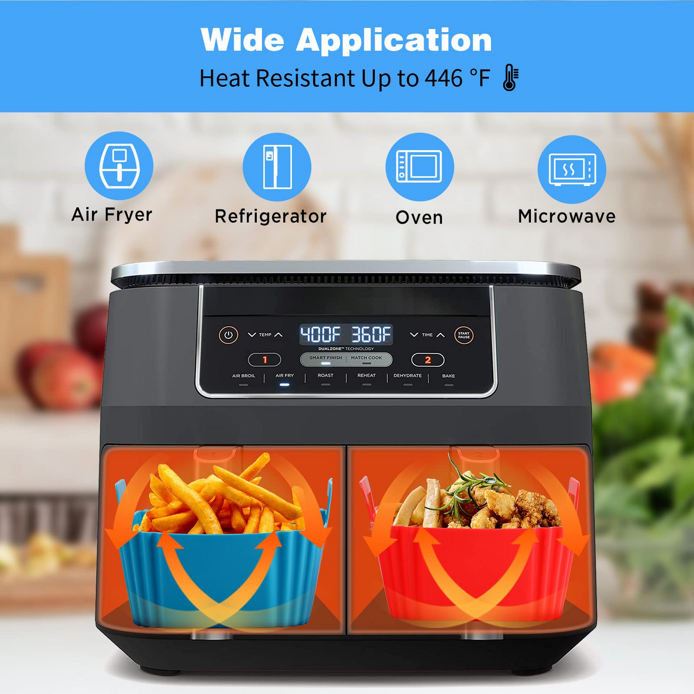 Lieonvis Air Fryer Silicone Pot,Reusable Silicone Air Fryer Liner for 8qt Double Basket Aair Fryer.It Is Compatible with Ninja Brand Dz201,dz401