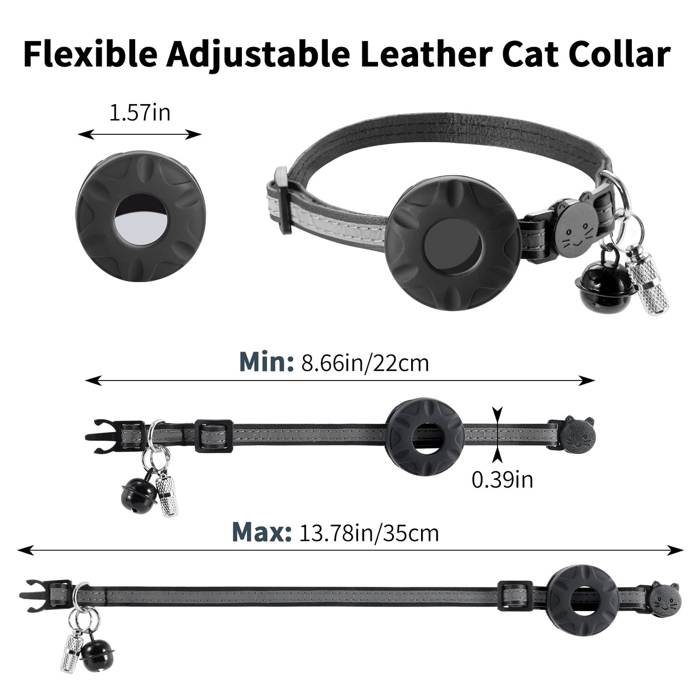 OUTXE Adjustable Airtag Cat Collar with Bell and Name Tag