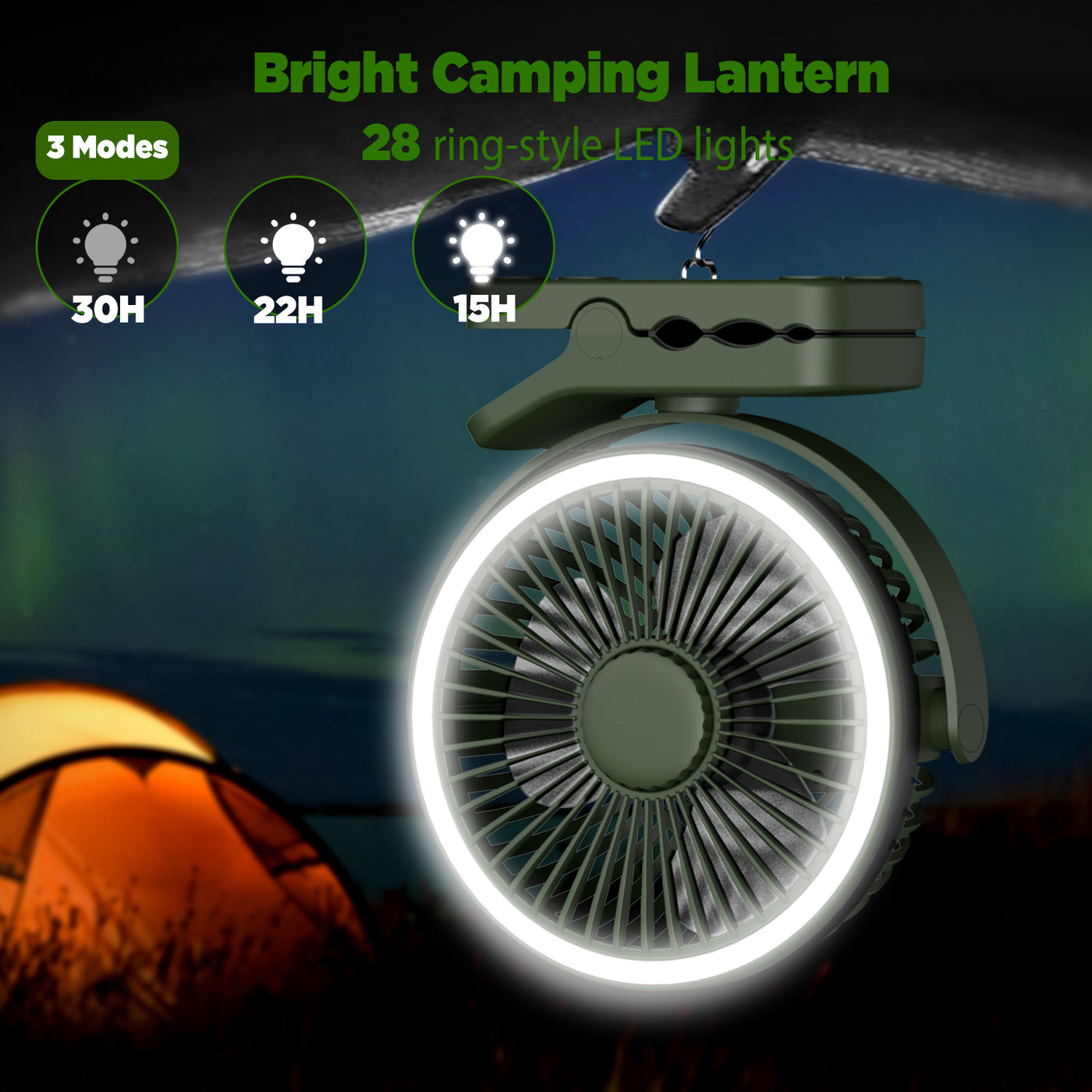 OUTXE USB Portable Camping Fan with LED Light